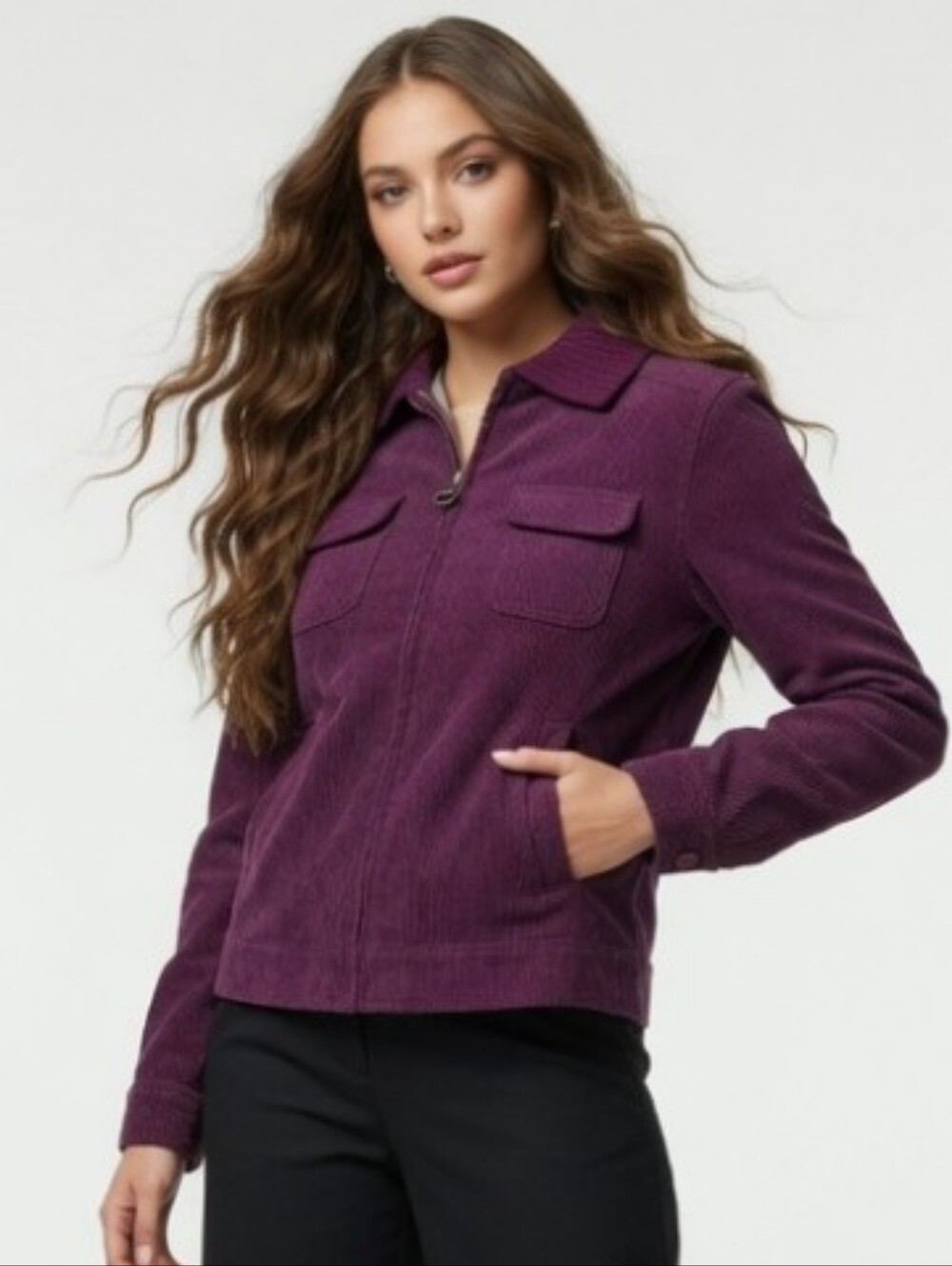 Preswick &Moore Sport Corduroy Cotton Purple Zip Up Jacket (Size:Large)